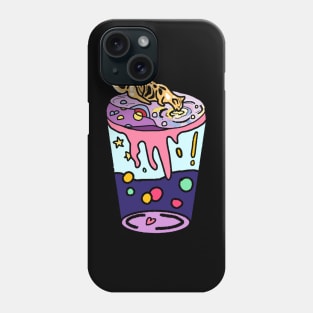 Aesthetic Cat Drinking Boba Milk on Aesthetic Land - Blue Phone Case