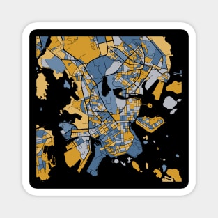 Helsinki Map Pattern in Blue & Gold Magnet