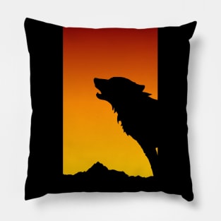 Retro Sunset Wolf Howl - Wolf Head - Wolf Lover - Howling Howl Pillow