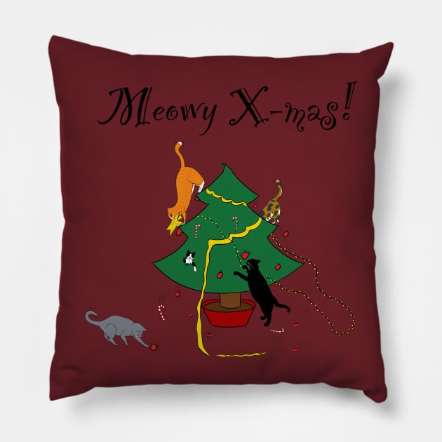 Meowy X-mas mayhem - no background Pillow by Lian's designs