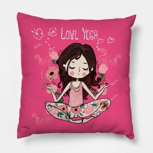 Cute Cartoon Flower Yoga Girl Pillow