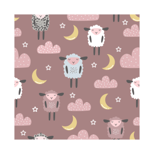 Sweet sleeping sheep pattern pastel light pink T-Shirt