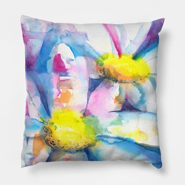 Daisies in watercolors - painting Pillow by kittyvdheuvel