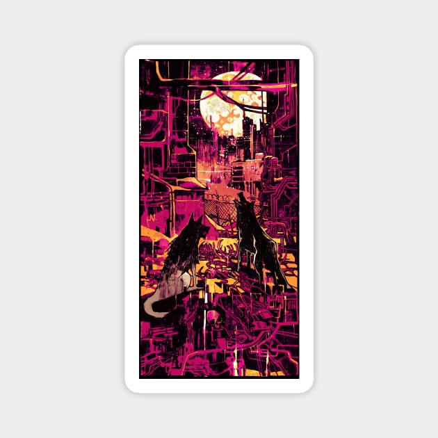 The Moon (Cyberpunk Tarot) Magnet by Joshessel