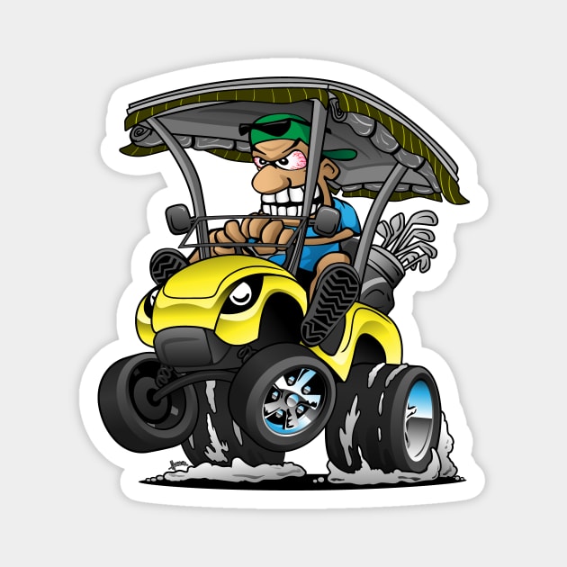 Funny Golf Cart Hotrod Golf Car Popping a Wheelie Cartoon Magnet by hobrath