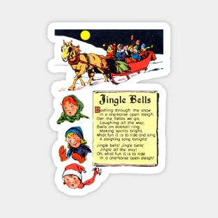 Jingle Bells Marry Christmas horse with sleigh in the snow under the moon Retro Vintage Comic Magnet