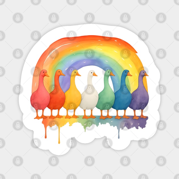 Cute Funny Adorable Rainbow Geese, Colorful Goose design Magnet by Luxinda