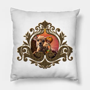 Little fairy and the cute fawn. Pillow