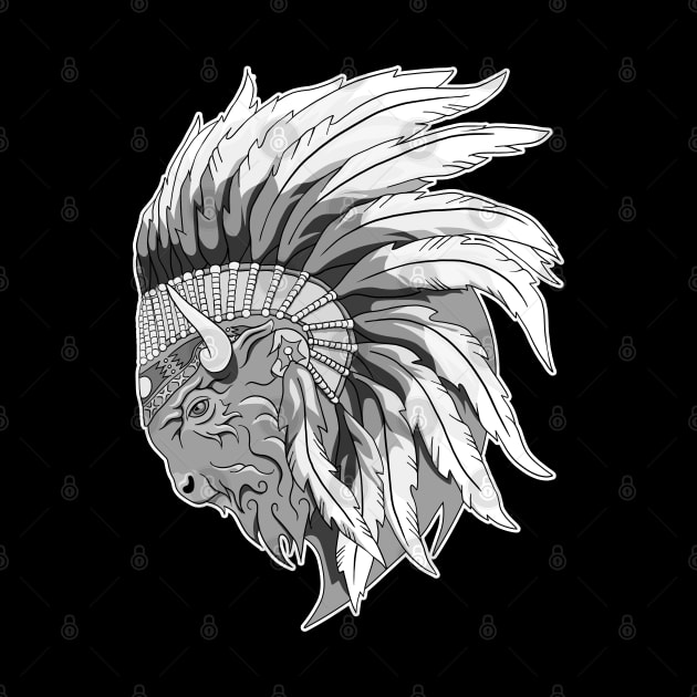 Buffalo head with indian headdress by TMBTM