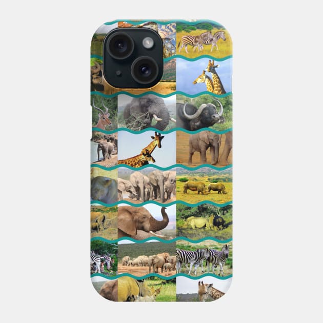 African Wildlife Collage Wave Lines Phone Case by PathblazerStudios