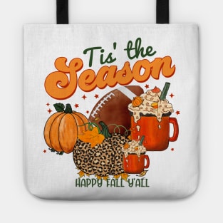 Tis The Season Latte Pumpkin Spice Football Happy Fall Thanksgiving Tote