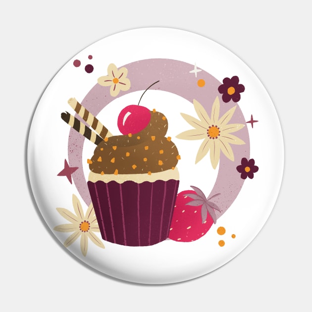 Retro Chocolate Cupcake, Strawberries and flowers Pin by Home Cyn Home 
