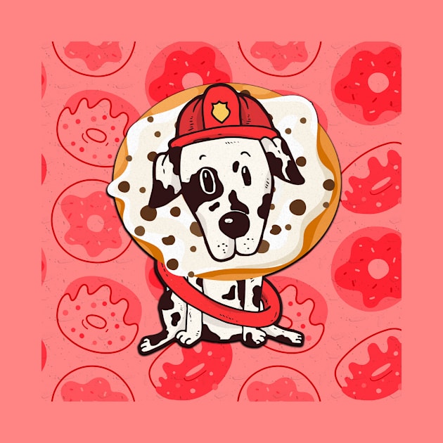 Firefighter firefighter dog with donut in red by KK-Royal