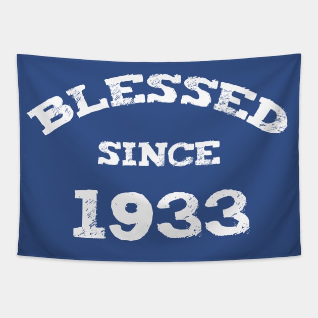 Blessed Since 1933 Cool Birthday Christian Tapestry by Happy - Design