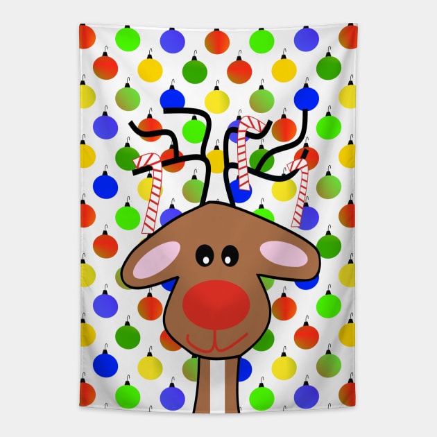 RED Nose Festive Holiday Reindeer - Cute Reindeer Art Tapestry by SartorisArt1