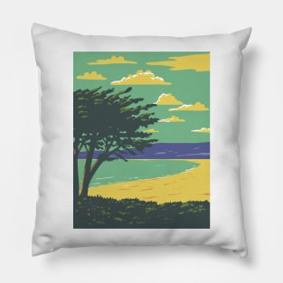 Carmel Beach in Monterey County California WPA Poster Art Pillow