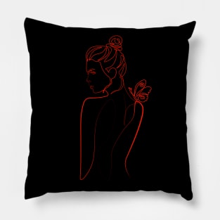 Minimalist Women Face . One Line Art. Pillow