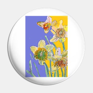 Abstract Yellow Daffodil Watercolor Pattern on mid Purple Pin