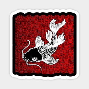 Koi Fish Great Wave Tattoo V2 Red Wht Magnet