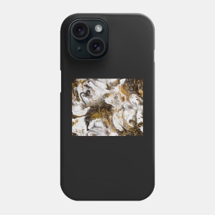 Fluid painting marble pouring image in gold and black and white Phone Case