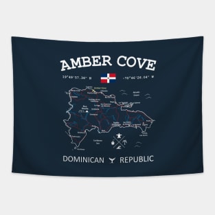 Dominican Republic Flag Travel Map Amber Cove Coordinates Roads Rivers and Oceans White Tapestry