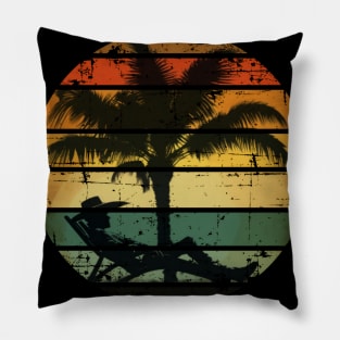 Western Waves Cowboy Relaxed at Island Sunset vintagee retro style Pillow