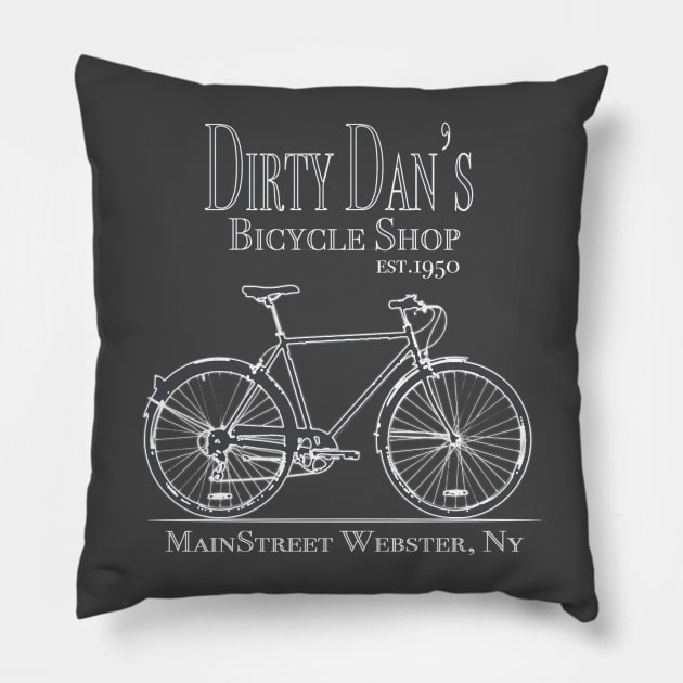 Dirty Dans Bicycle Shop Pillow by BlacBoxApparel