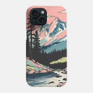 Nature Small Clouds Round Sun Visible In The Sky Mountains And Pine Trees Phone Case