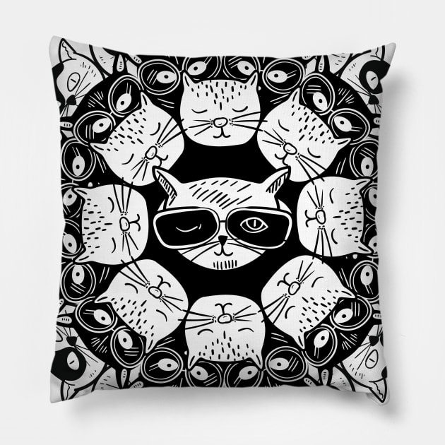 Cats Mandala Pillow by Shalini Kaushal