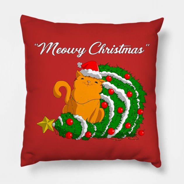 Meowy Christmas Pillow by Carlo Betanzos