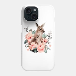 kangaroo with baby and flowers Phone Case