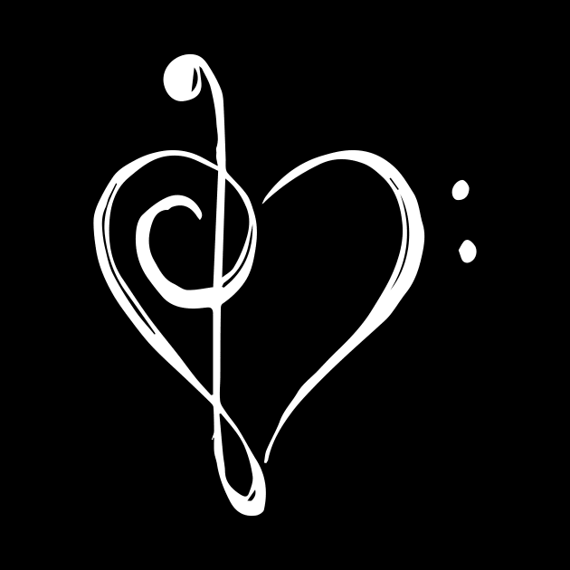 Love Music - Treble and Bass Clef Heart - white by MeowOrNever