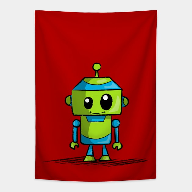 Larry the Electric Blue & Lime Green Robot Tapestry by Fun Funky Designs