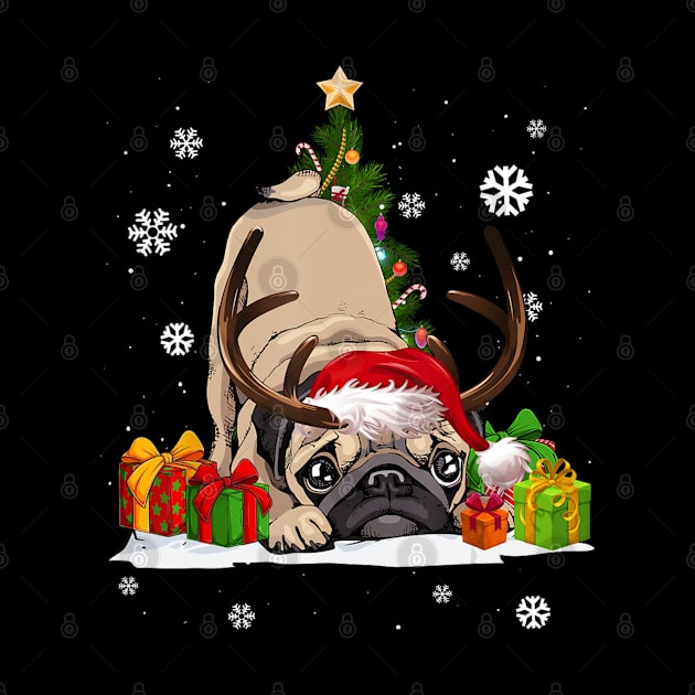 Reindeer Pug Dog Lover Santa Hat Ugly Christmas Sweater by Mitsue Kersting