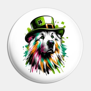 Caucasian Shepherd Dog Celebrates Saint Patrick's Day Pin