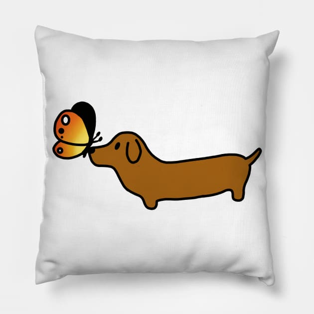 Wiener Dog With A Butterfly Pillow by MillerDesigns