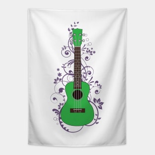 Green Ukulele Flowering Vines Tapestry