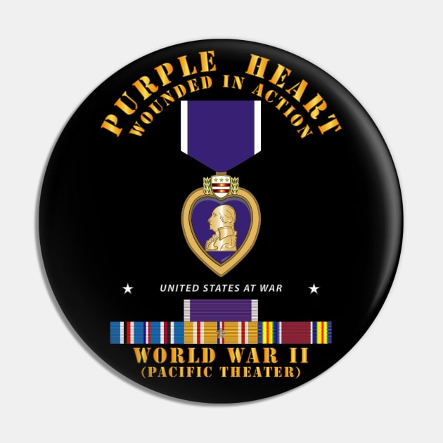 Purple Heart - WIA w WWII SVC w Purple Heart - Pacific Pin by twix123844