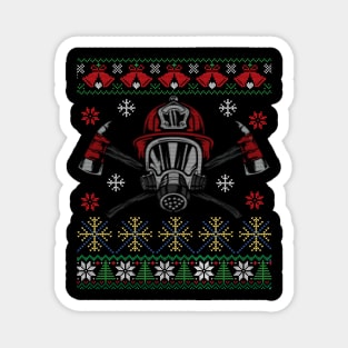 Xmas Firefighter Ugly Sweater Style Funny Xmas Gift Magnet