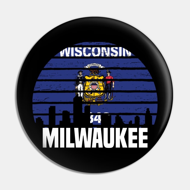 Milwaukee Wisconsin WI Group City Silhouette Flag Pin by jkshirts