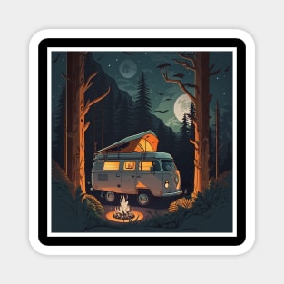 Camping Adventure in the Forest, Campire at Night Magnet