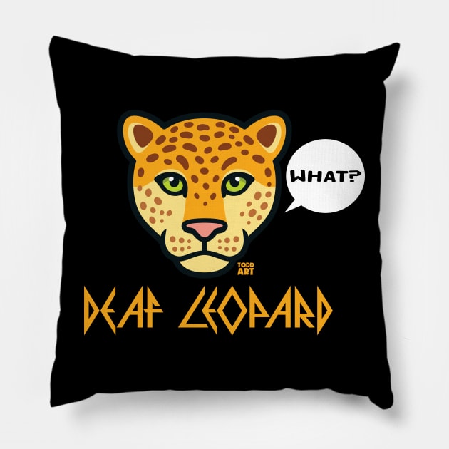 DEAF LEOPARD Pillow by toddgoldmanart