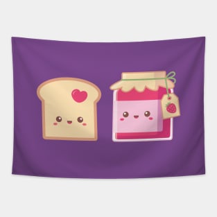 Spread Love, Cute Bread Toast and Strawberry Jam Tapestry