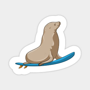 Seal as Surfer with Surfboard Magnet
