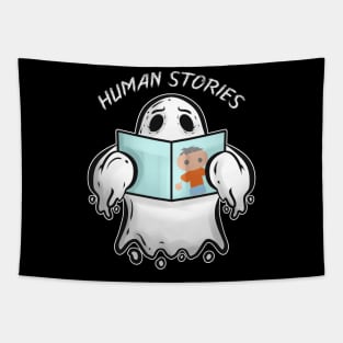 Ghost Reading Book About Human Stories Halloween Tapestry