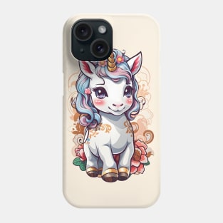 Cute Unicorn with Flowers and Swirls Phone Case