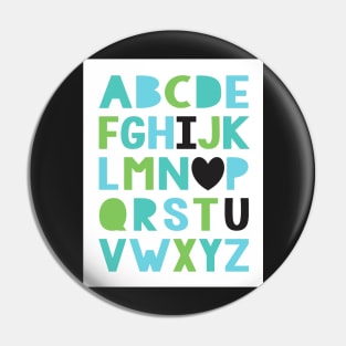 I love you alphabet in greens and blues Pin