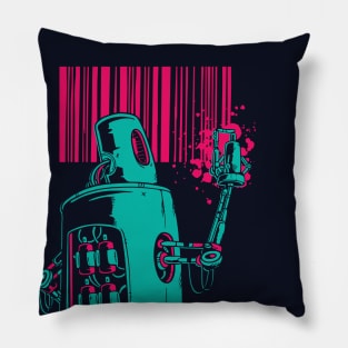 Retro Robot Bar Code Graffiti Pillow