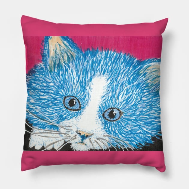 Blue kitten face Pillow by SamsArtworks