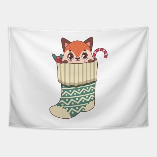 Cute fox in Christmas stocking Tapestry